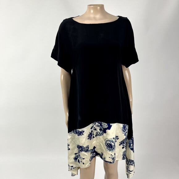 Elizabeth and James size 4 Women's Black Floral Print Shift Dress Silk Hi Low - Picture 2 of 7